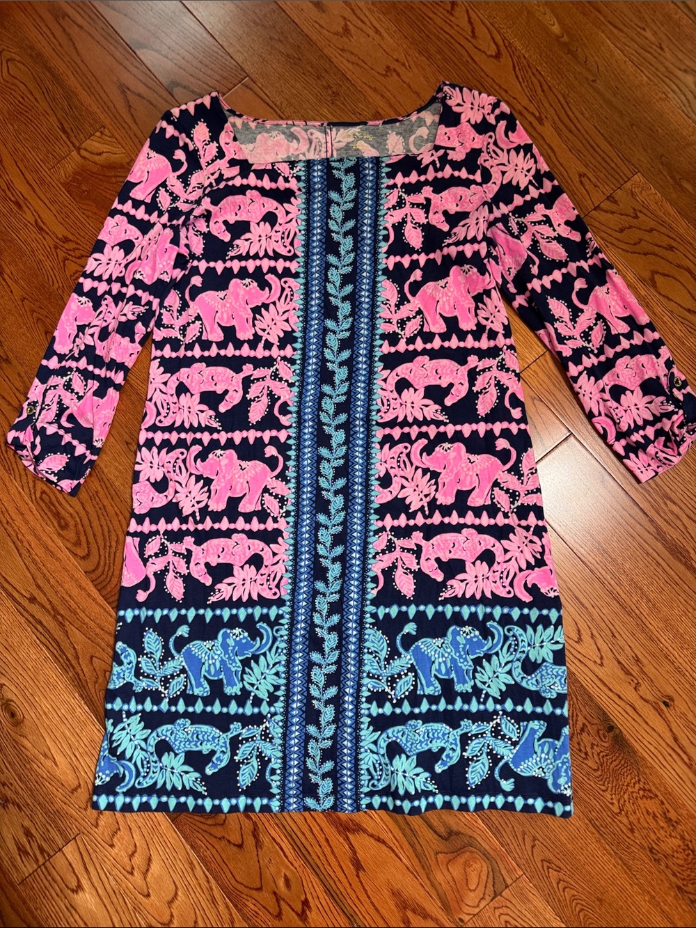 Lilly Pulitzer Pink Floral & Navy Elephant Dress